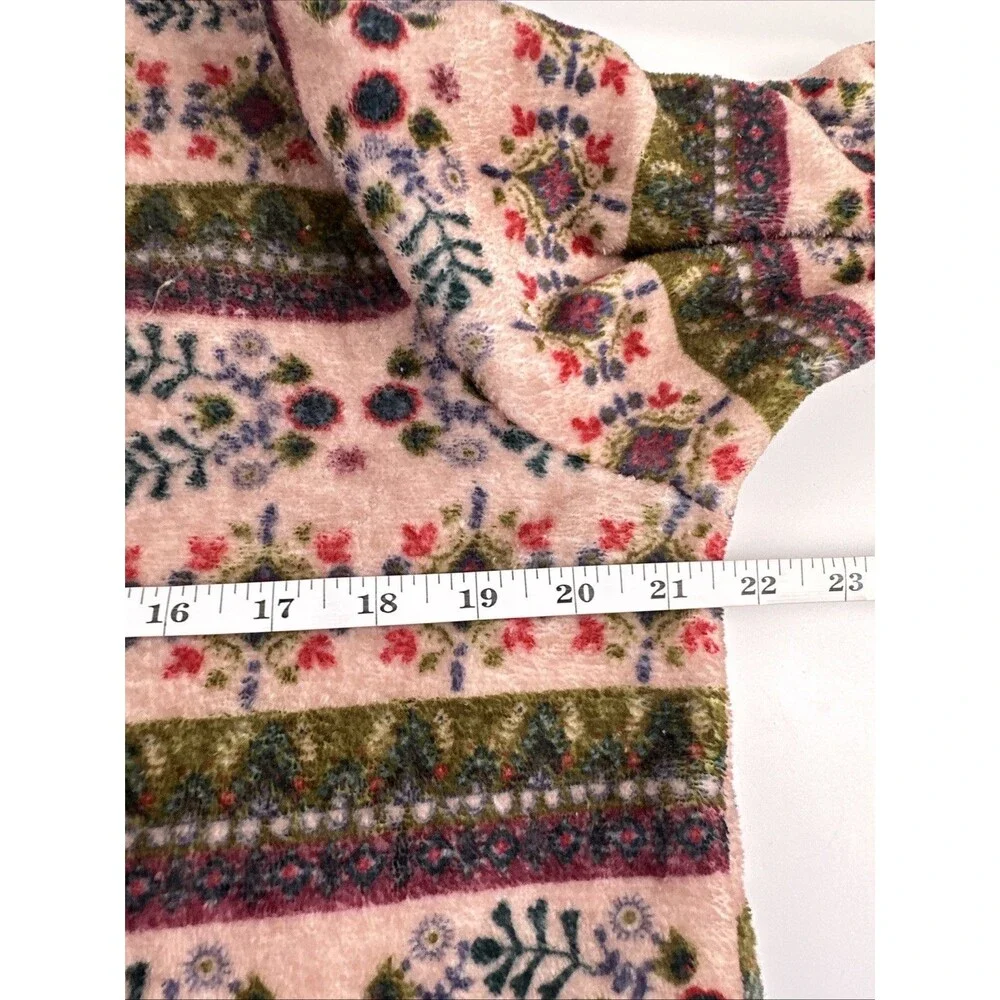Natural Life One Piece Fleece Pajamas Zip Pink‎ Green Floral Long Womens Medium